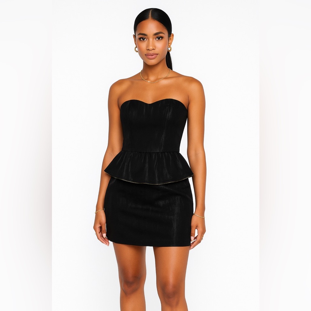 Strapless Black Peplum Mini Dress